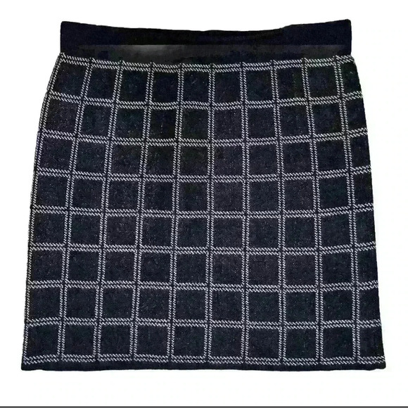 Kenar Womens Black Wool Blend Skirt Size L Waist 34* Length 20* Square Pattern - Picture 2 of 4